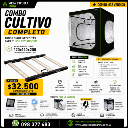 Kit indoor completo con kit de iluminación led 720 w 120x120cm