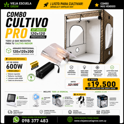 Kit indoor profesional 120x120x200 mas kit de sodio 600w