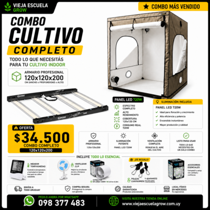 Kit indoor profesional 120x120x200 mas led 720 w