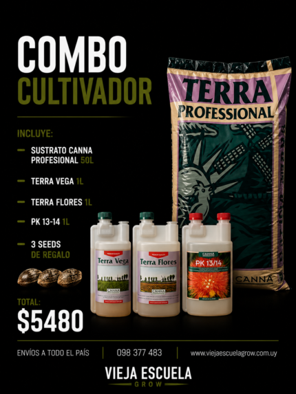 Combo Cultivador CANNA Terra Professional 50L + Terra Vega 1L + Terra Flores 1L + PK 13/14 1L + 3 Semillas