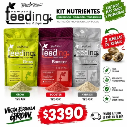 Kit Green House Feeding Grow + Booster + Hybrids 125 g + 3 Semillas de Regalo