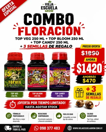Combo Top Crop 250 ml – Top Veg + Top Bloom + Top Candy + 3 Semillas de Regalo