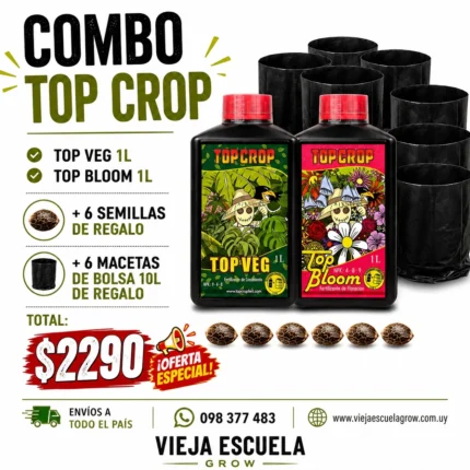 Combo Top Crop 1L – Crecimiento + Floración + 6 Macetas + 6 Semillas de Regalo